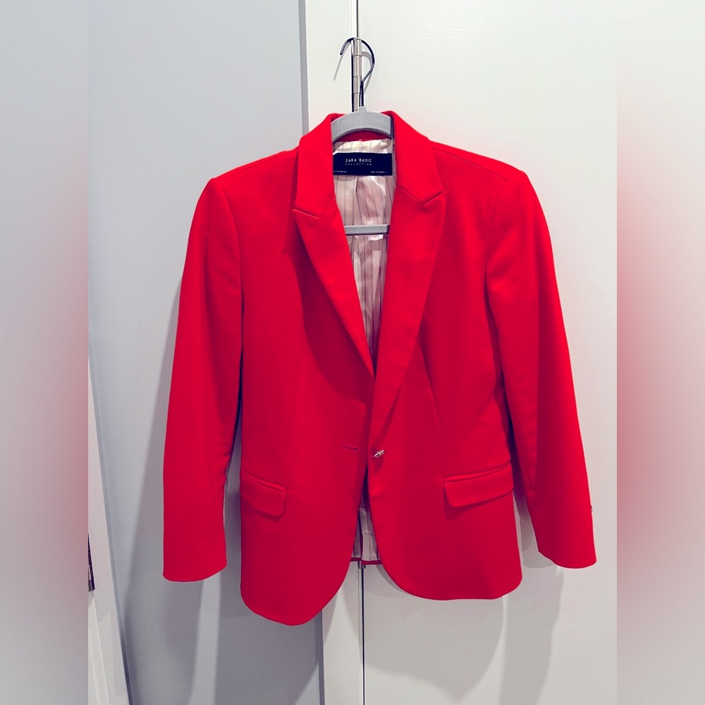Zara basics collection, orange blazer with silver and gold buttons - size M